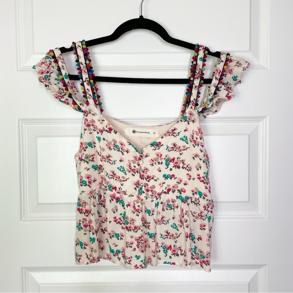 The Impeccable Pig Pom-Pom Floral Blouse with Off the Shoulder Detail - Picture 1 of 7